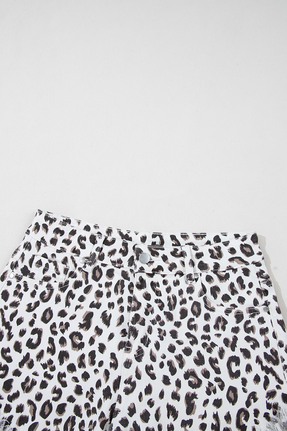 Leopard Frayed Hem Denim Shorts - Rooted & Reckless Co.