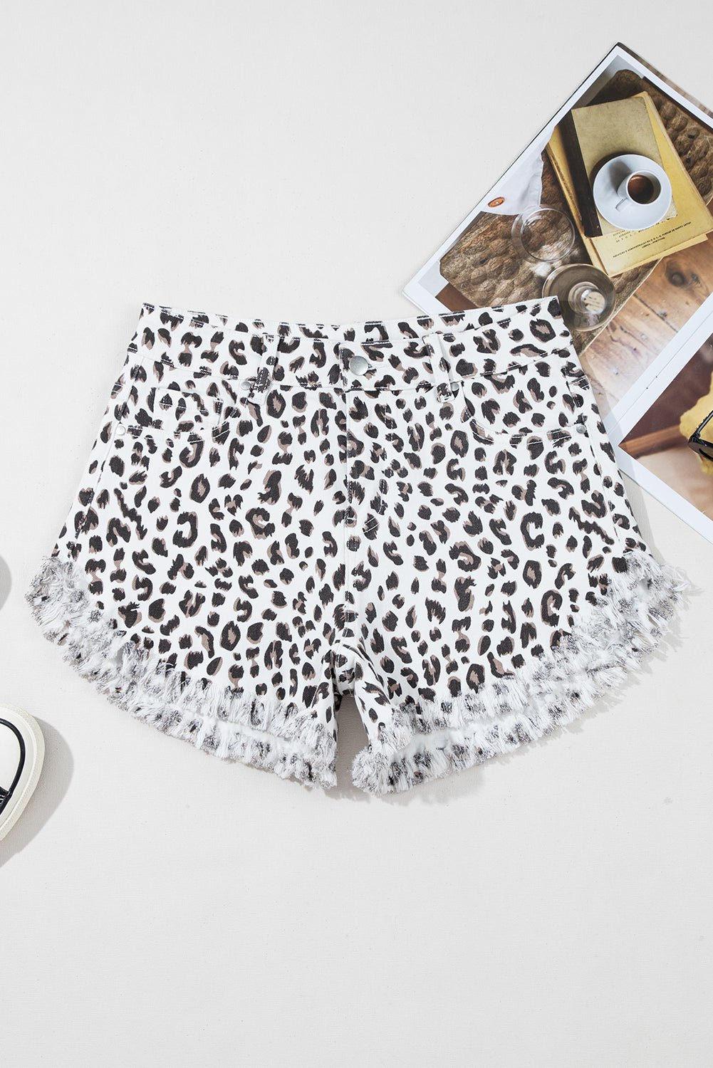 Leopard Frayed Hem Denim Shorts - Rooted & Reckless Co.