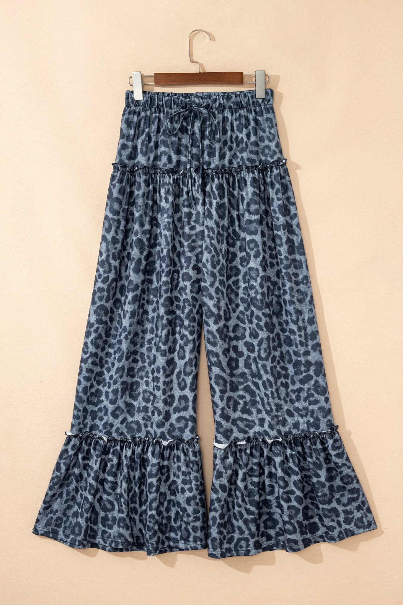 Leopard Frilled Drawstring Waist Wide Leg Pants - Rooted & Reckless Co.
