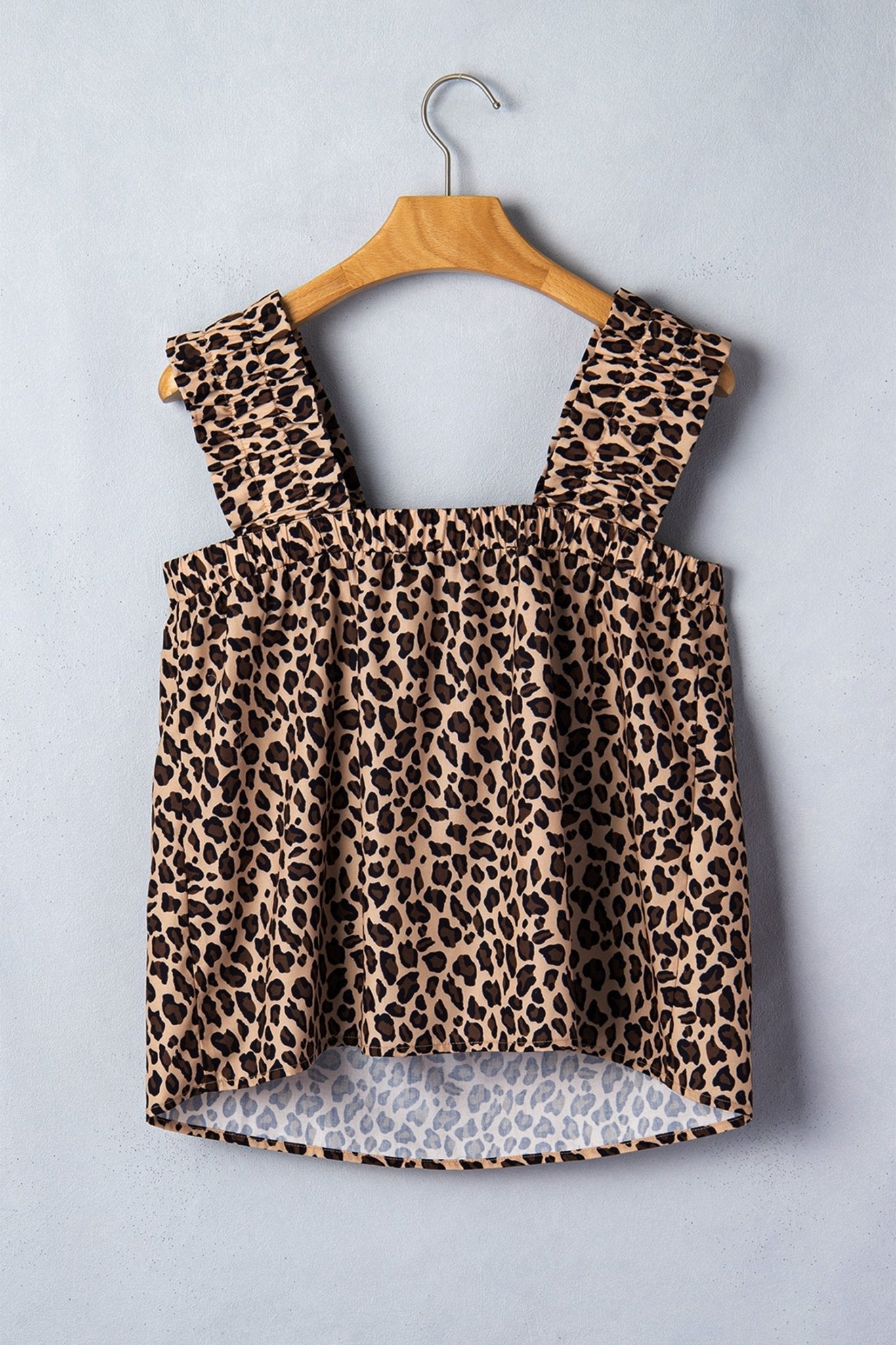 Leopard Frilled Square Neck Tank Top - Rooted & Reckless Co.