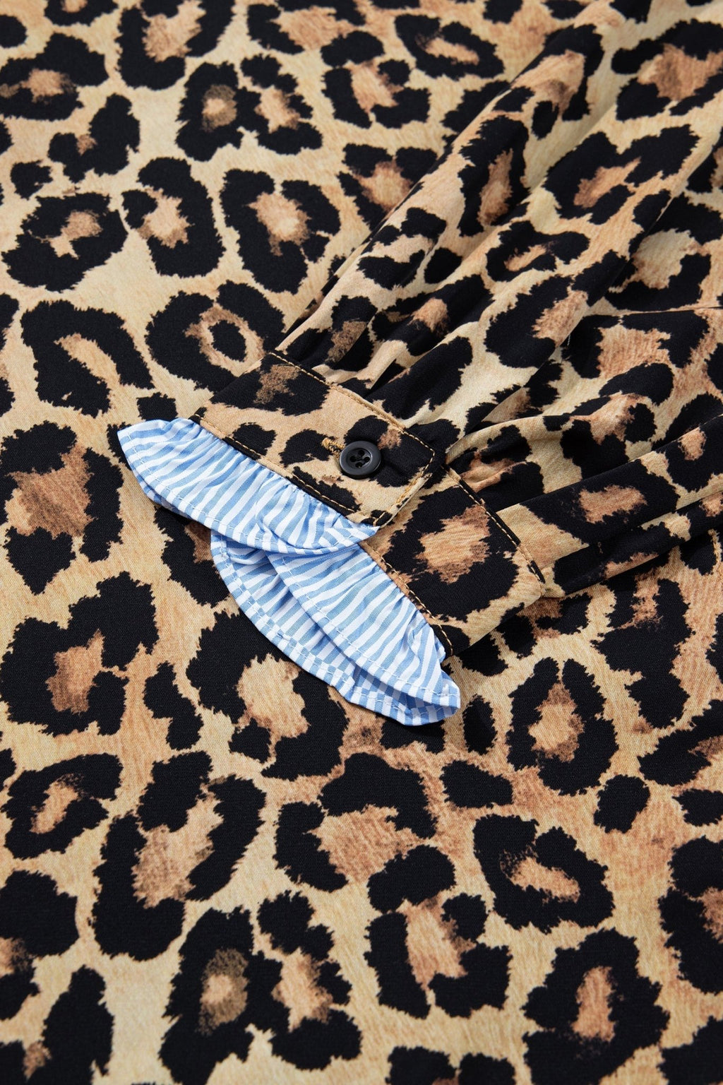 Leopard Frilled Stripe Trim Long Sleeve Shirt - Rooted & Reckless Co.