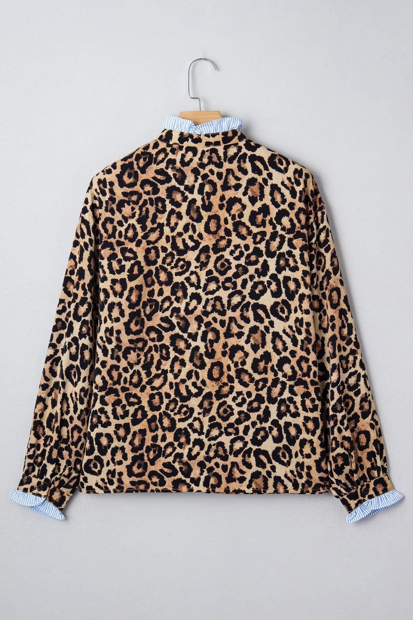 Leopard Frilled Stripe Trim Long Sleeve Shirt - Rooted & Reckless Co.