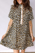 Leopard Half Buttoned Short Sleeve Mini Dress - Rooted & Reckless Co.