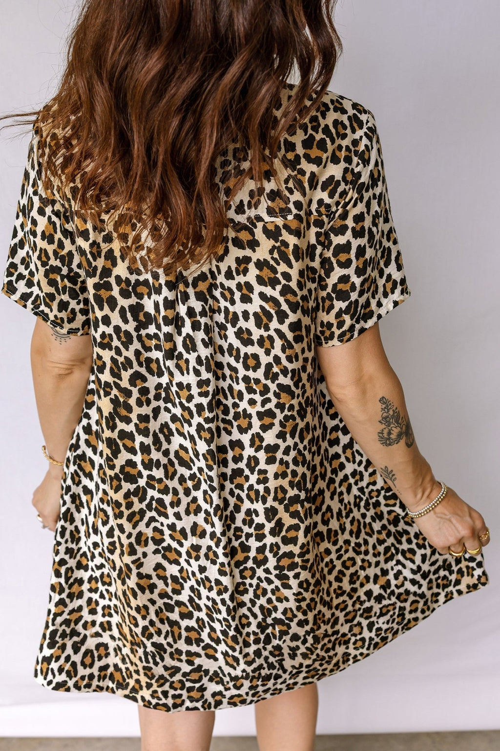 Leopard Half Buttoned Short Sleeve Mini Dress - Rooted & Reckless Co.
