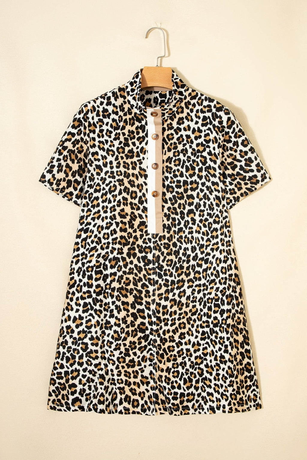 Leopard Half Buttoned Short Sleeve Mini Dress - Rooted & Reckless Co.