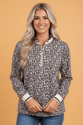 Leopard Half Zip Long Sleeve Blouse - Rooted & Reckless Co.