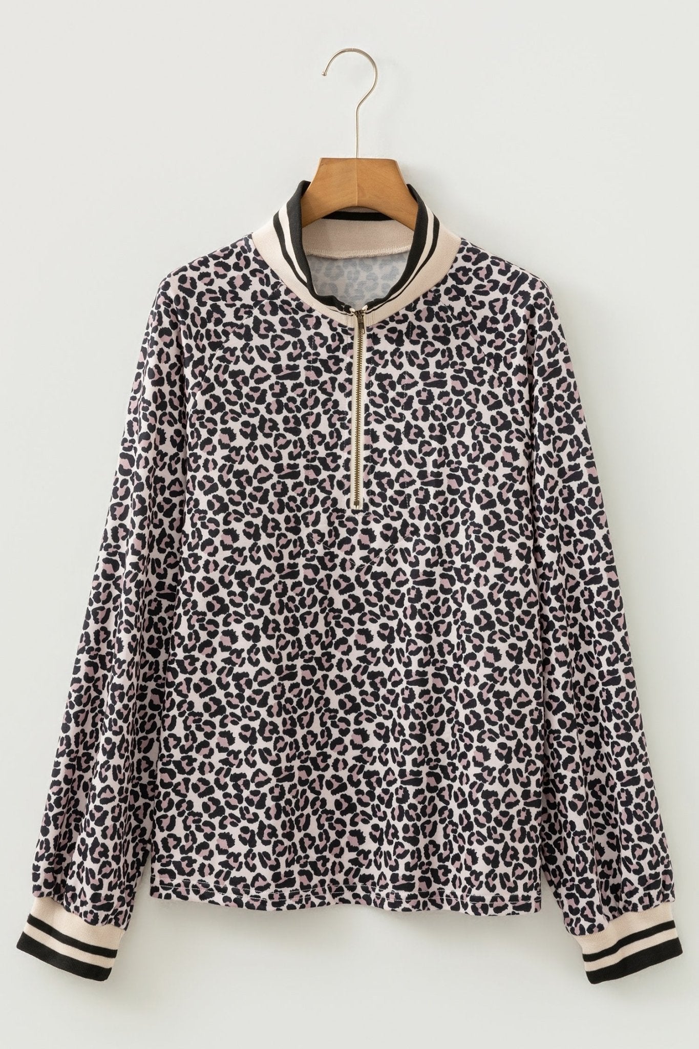Leopard Half Zip Long Sleeve Blouse - Rooted & Reckless Co.