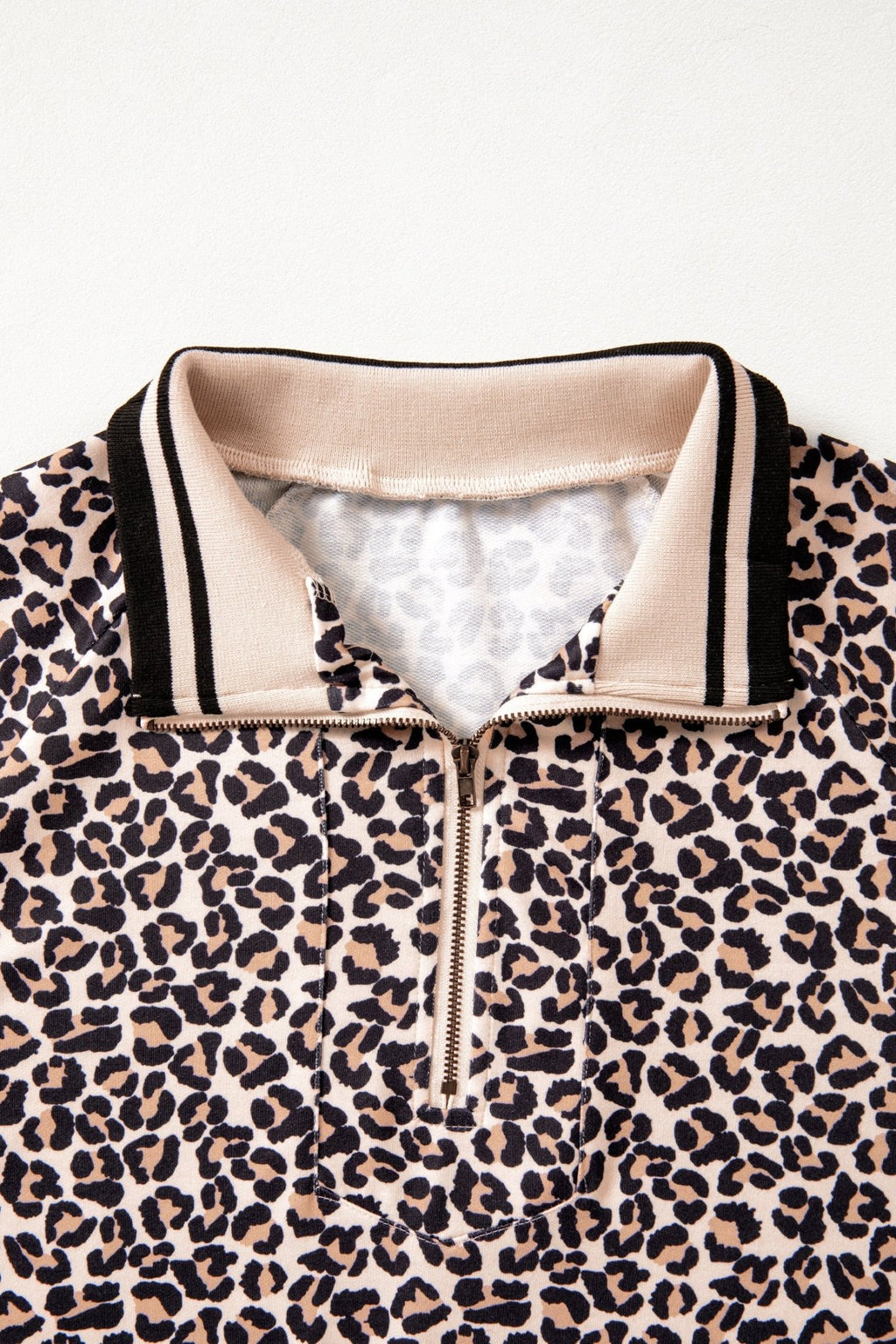 Leopard Half Zip Stripe Trim Short Sleeve Top - Rooted & Reckless Co.