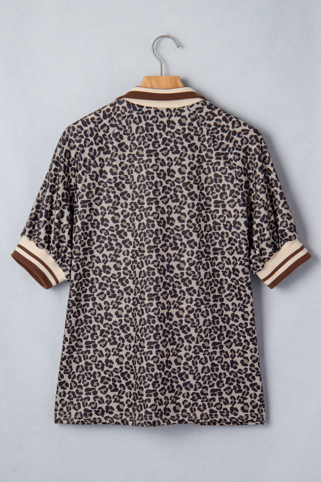 Leopard Half Zip Stripe Trim Short Sleeve Top - Rooted & Reckless Co.