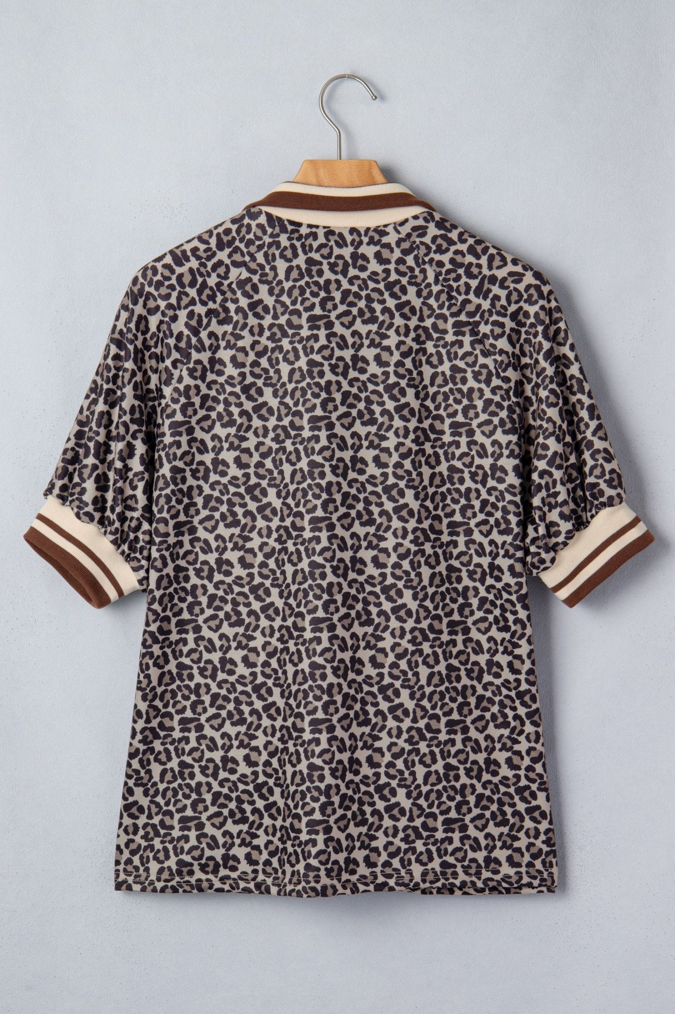Leopard Half Zip Stripe Trim Short Sleeve Top - Rooted & Reckless Co.