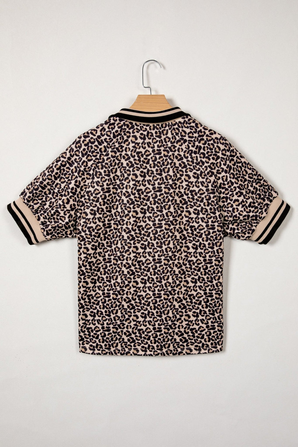 Leopard Half Zip Stripe Trim Short Sleeve Top - Rooted & Reckless Co.