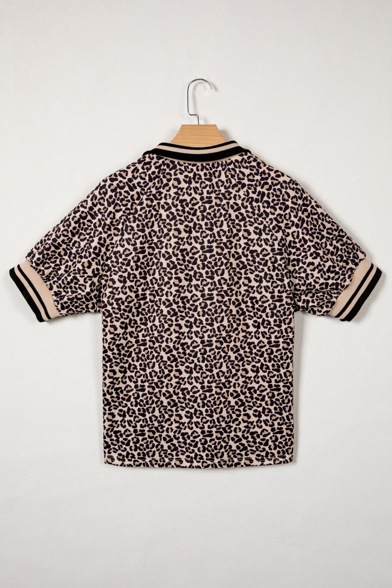 Leopard Half Zip Stripe Trim Short Sleeve Top - Rooted & Reckless Co.