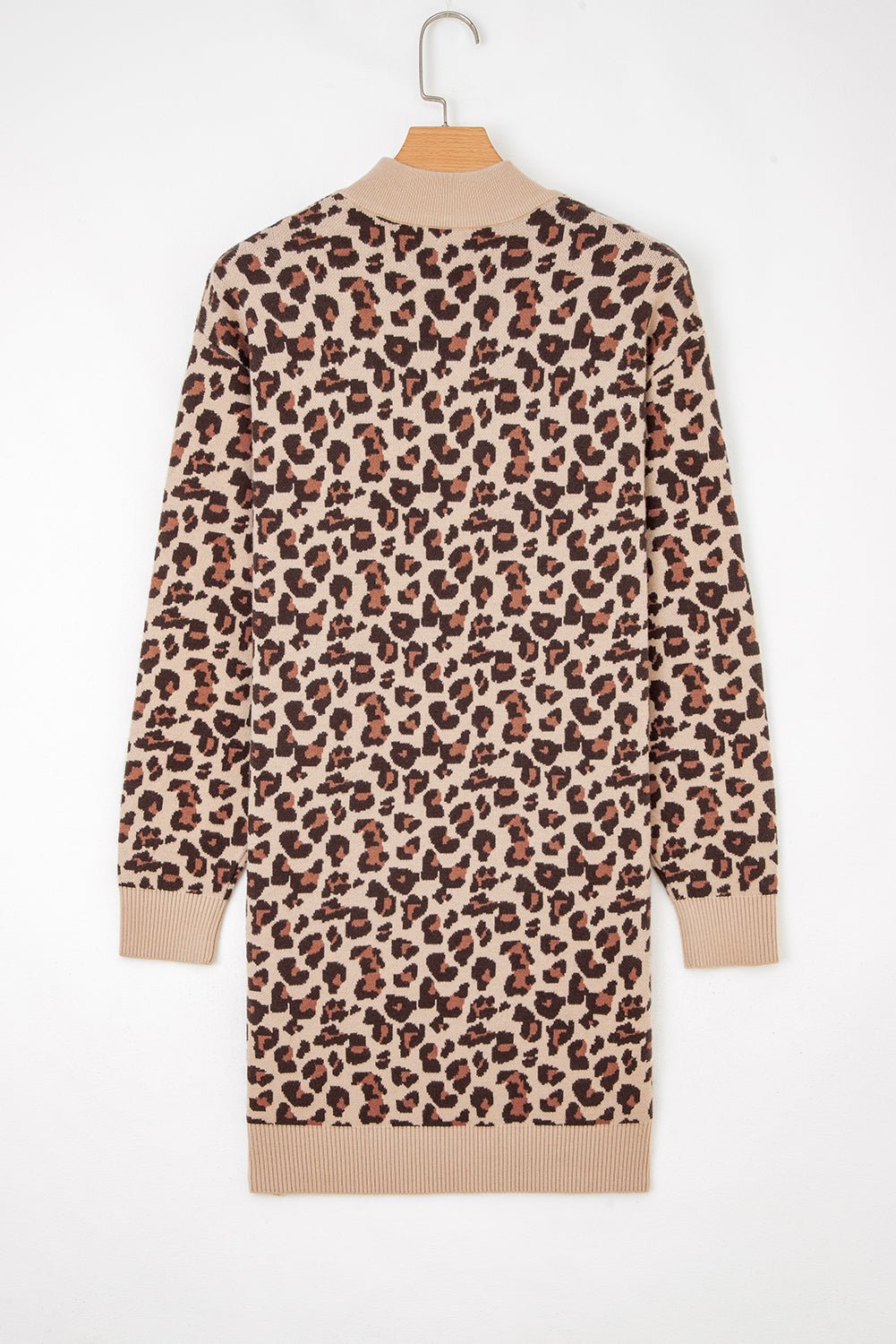 Leopard High Neck Long Sleeve Sweater Dress - Rooted & Reckless Co.