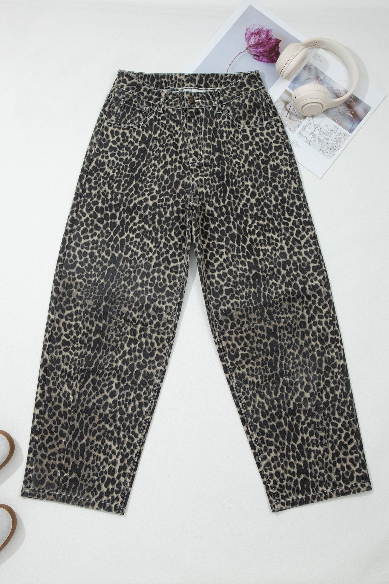 Leopard High Waist Barrel Leg Jeans - Rooted & Reckless Co.