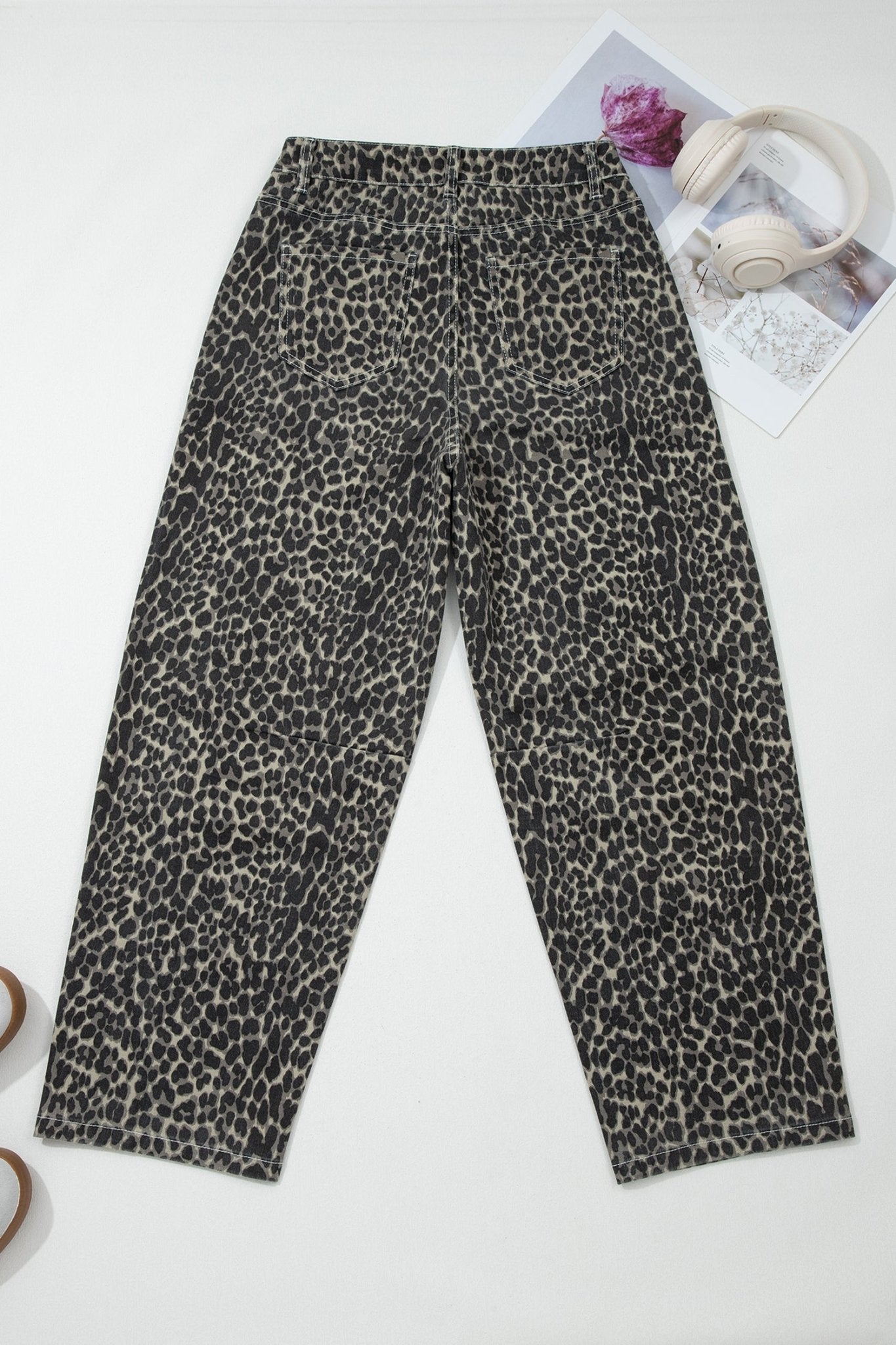 Leopard High Waist Barrel Leg Jeans - Rooted & Reckless Co.