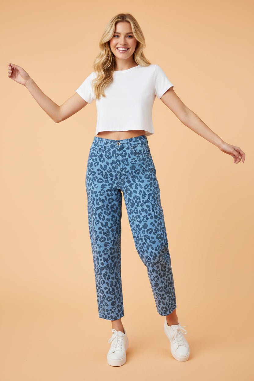 Leopard High Waist Straight Jeans - Rooted & Reckless Co.