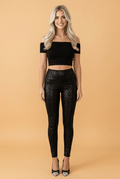 Leopard High Waist Textured Shiny Leggings - Rooted & Reckless Co.
