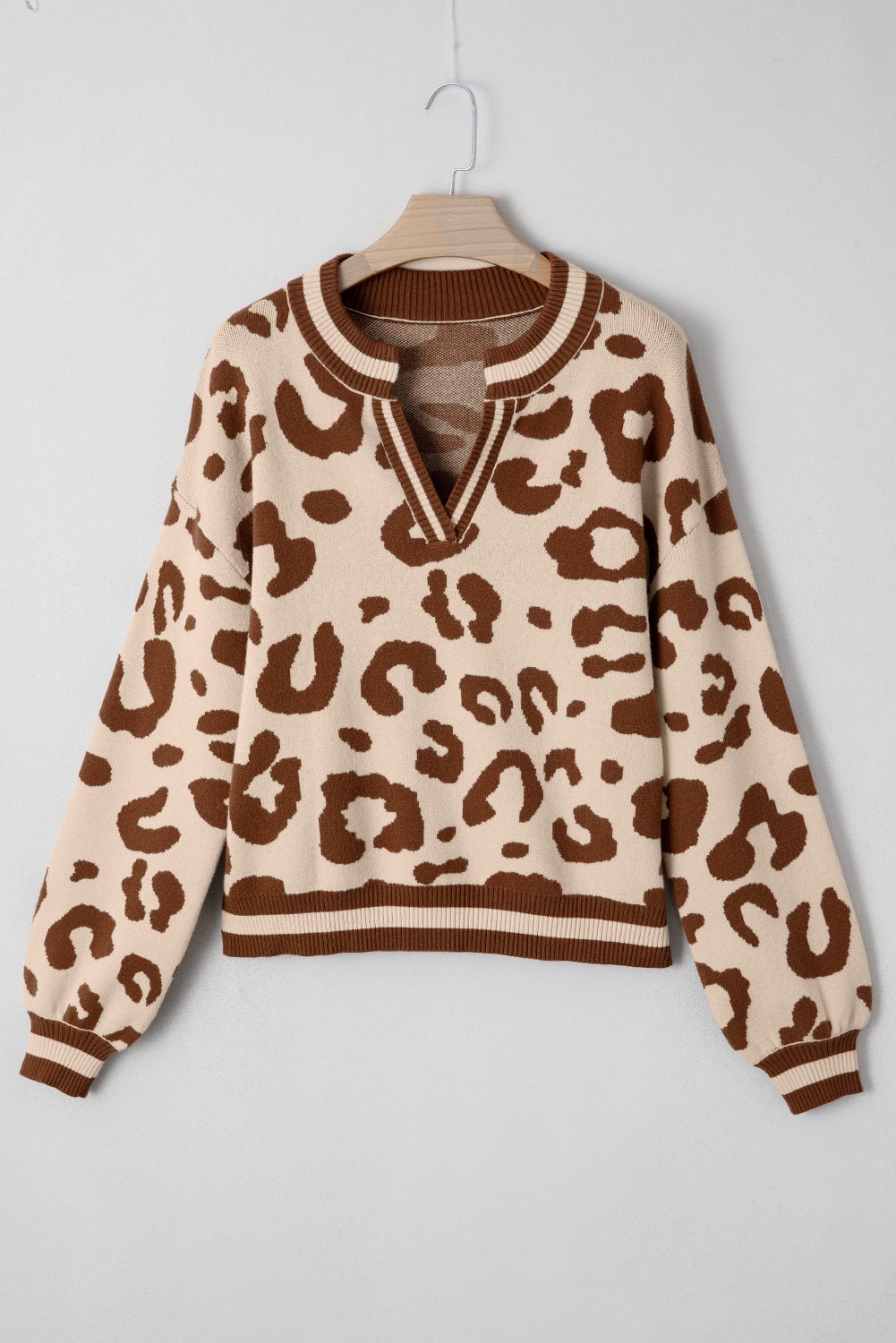 Leopard Knit V-Neck Sweater - Rooted & Reckless Co.