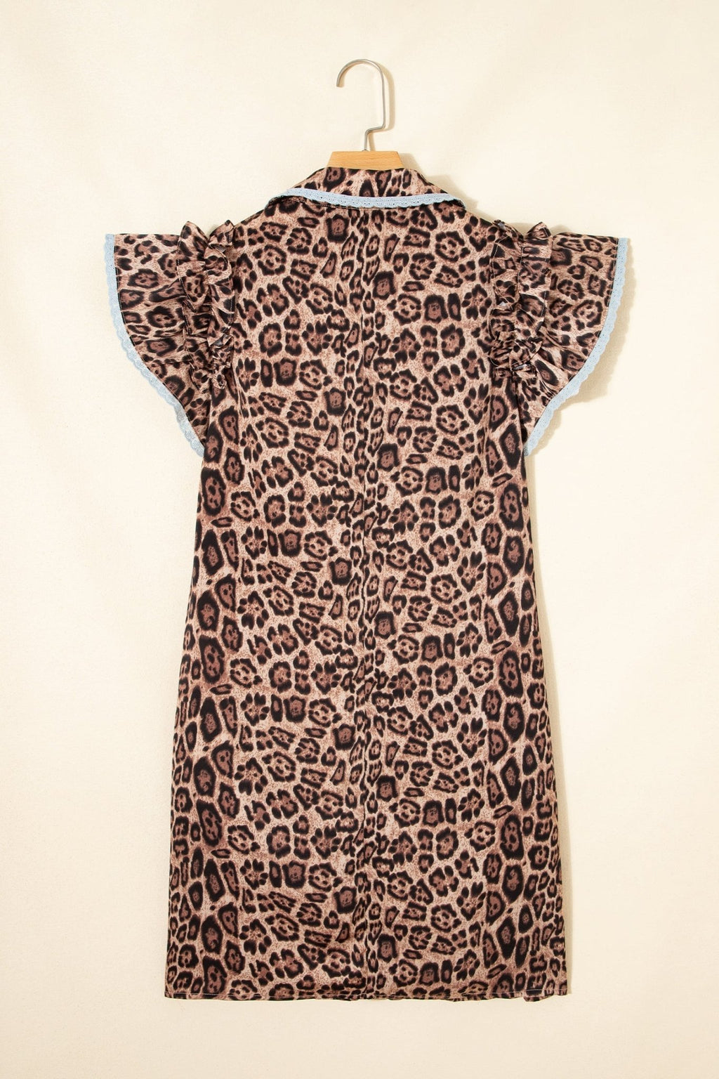 Leopard Lace Trim Collar Button Down Mini Dress - Rooted & Reckless Co.