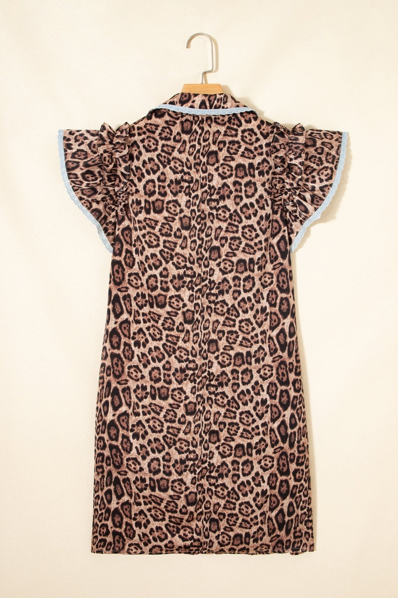 Leopard Lace Trim Collar Button Down Mini Dress - Rooted & Reckless Co.