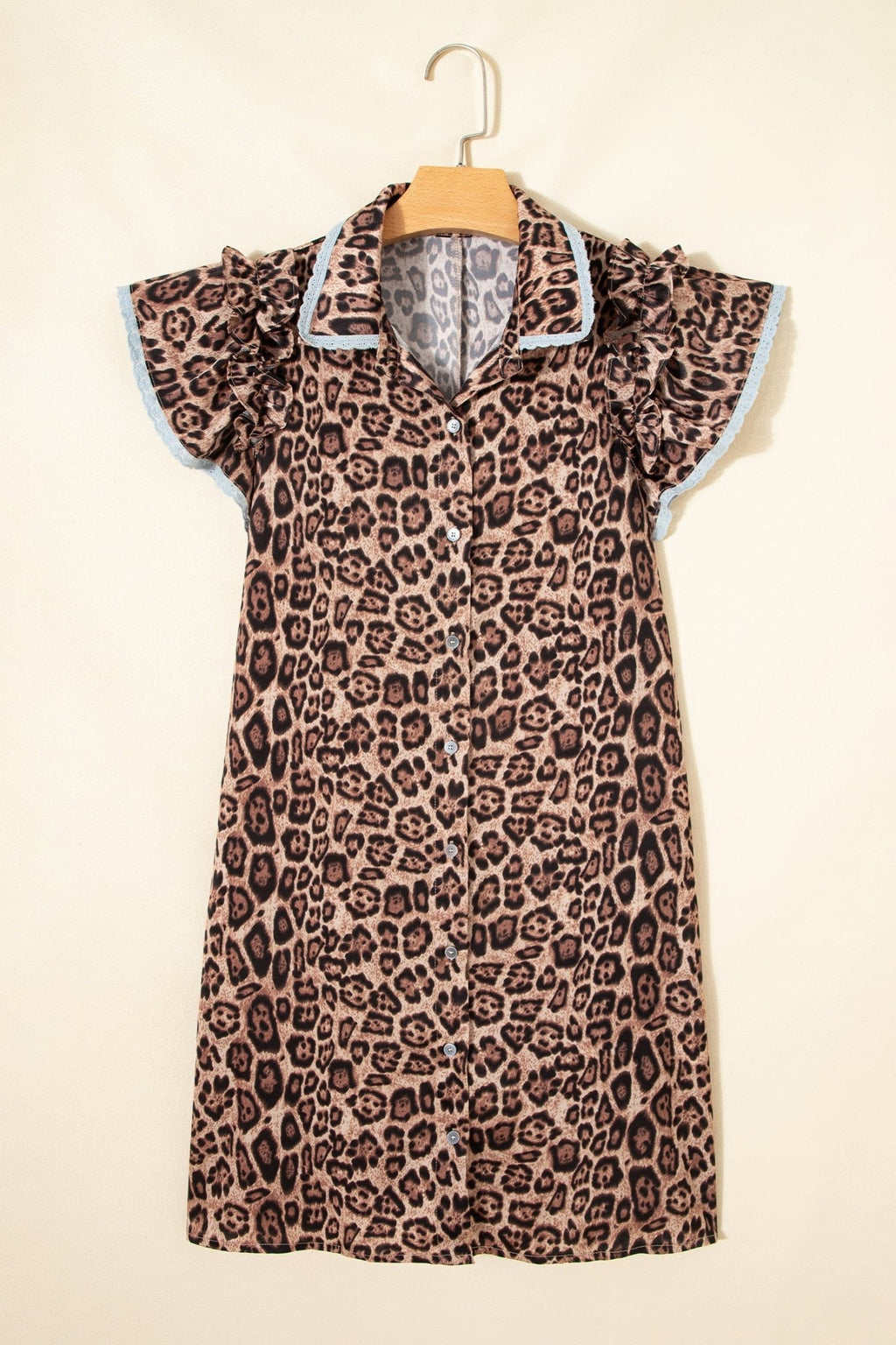 Leopard Lace Trim Collar Button Down Mini Dress - Rooted & Reckless Co.