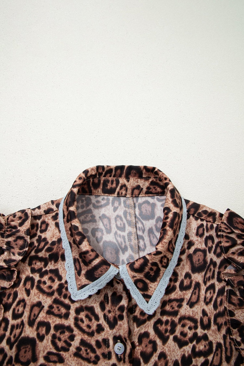 Leopard Lace Trim Collar Button Down Mini Dress - Rooted & Reckless Co.