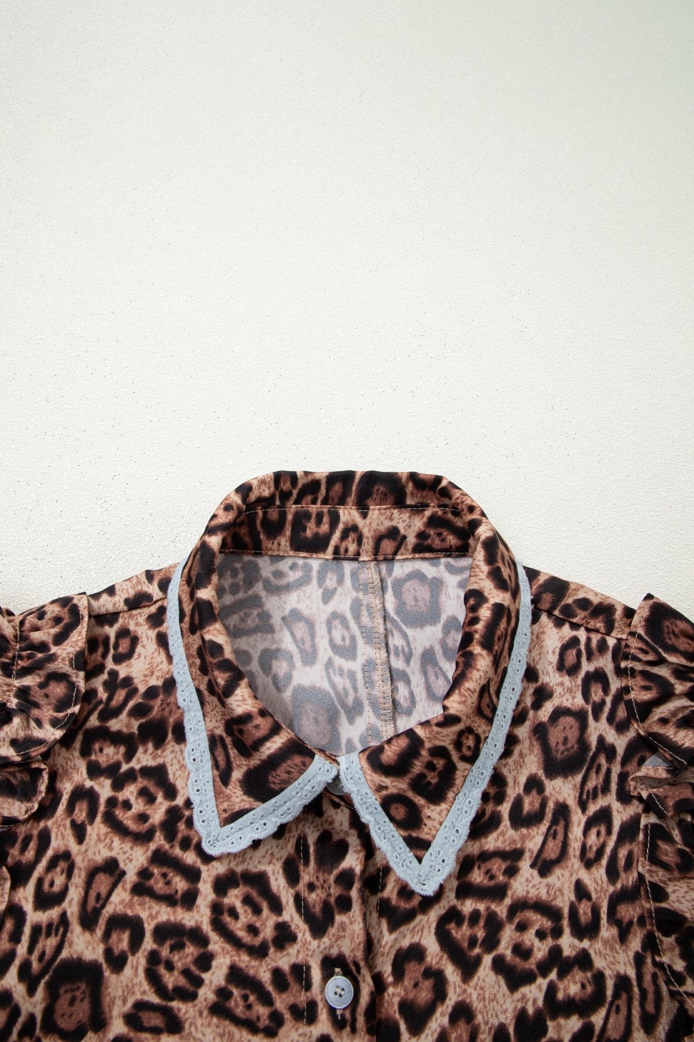 Leopard Lace Trim Collar Button Down Mini Dress - Rooted & Reckless Co.