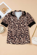 Leopard Lace Trim Short Sleeve Buttoned Shirt - Rooted & Reckless Co.