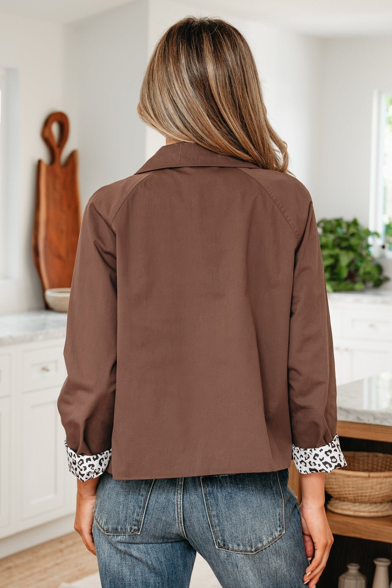 Leopard Lined Button Up Collared Jacket - Rooted & Reckless Co.