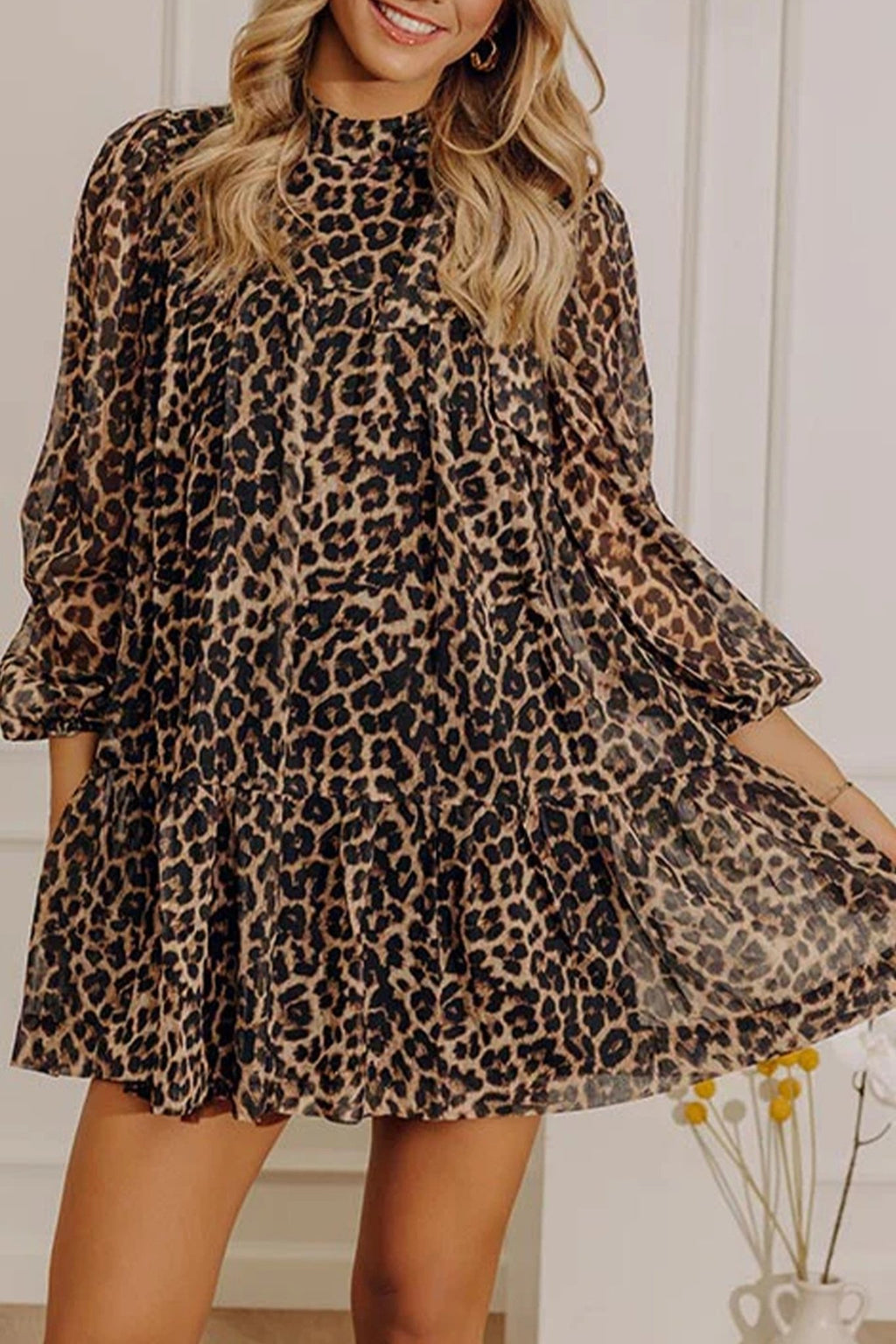 Leopard Long Sleeve Shift Mini Dress - Rooted & Reckless Co.