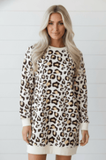 Leopard Long Sleeve T-Shirt Dress w/ Pockets - Rooted & Reckless Co.