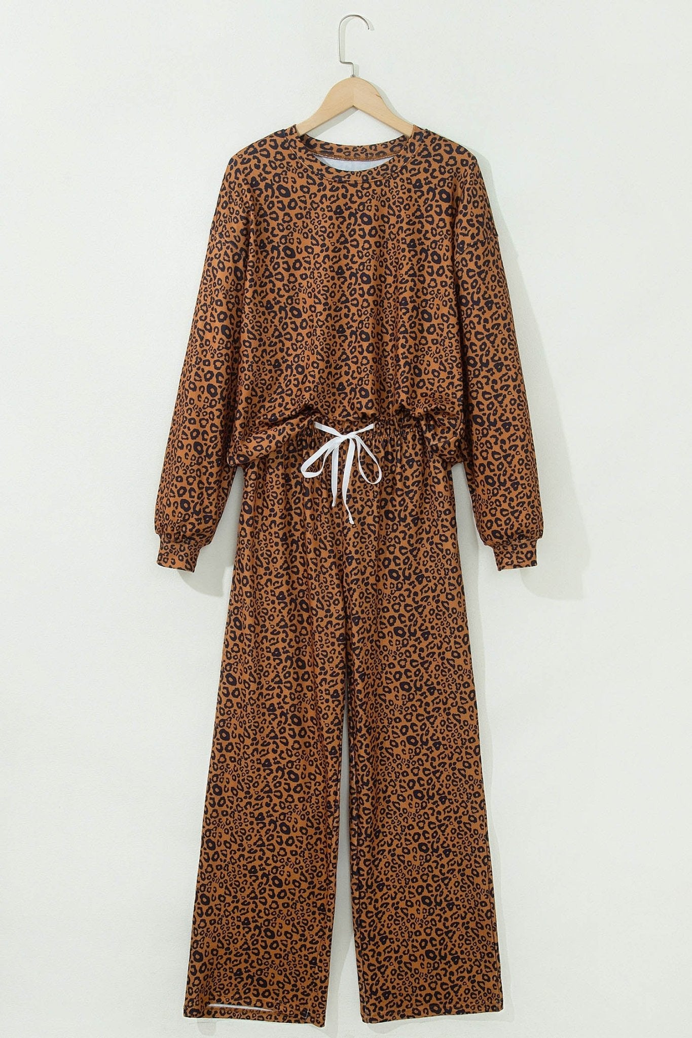 Leopard Long Sleeve Top & Drawstring Pants Set - Rooted & Reckless Co.
