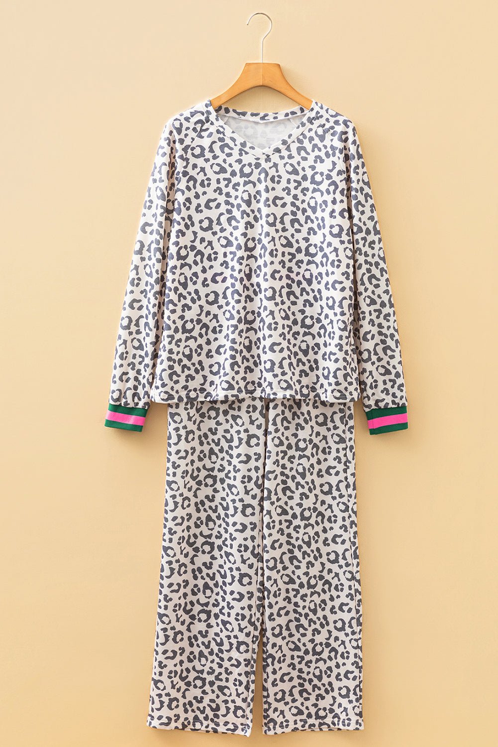Leopard Long Sleeve V-Neck Top and Pant Set - Rooted & Reckless Co.