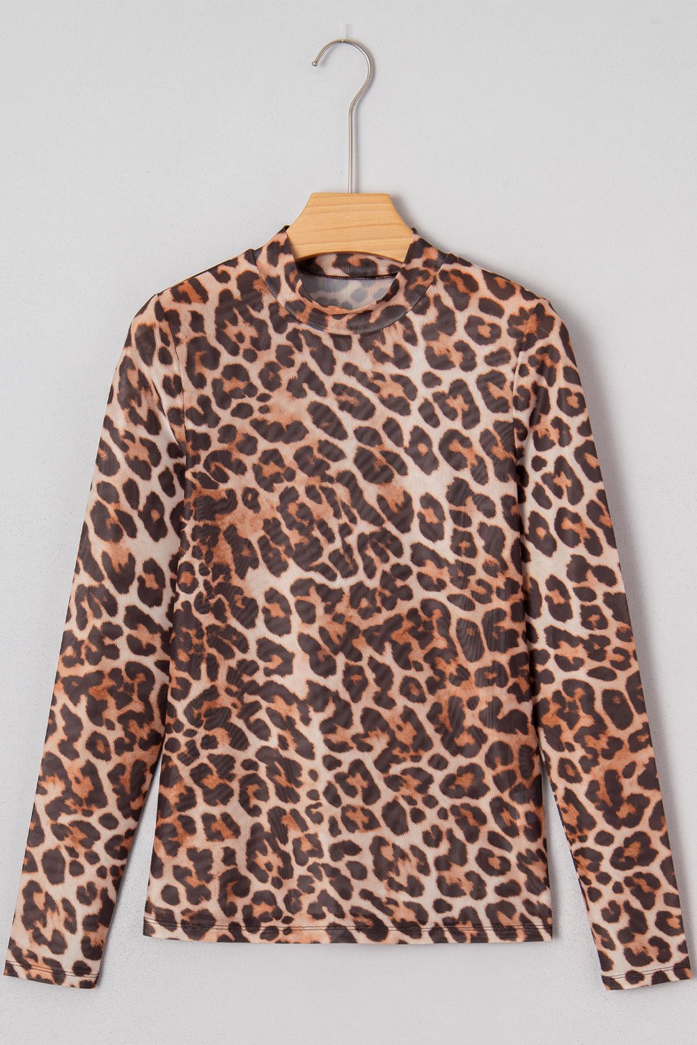 Leopard Mesh Mock Neck Long Sleeve Top - Rooted & Reckless Co.