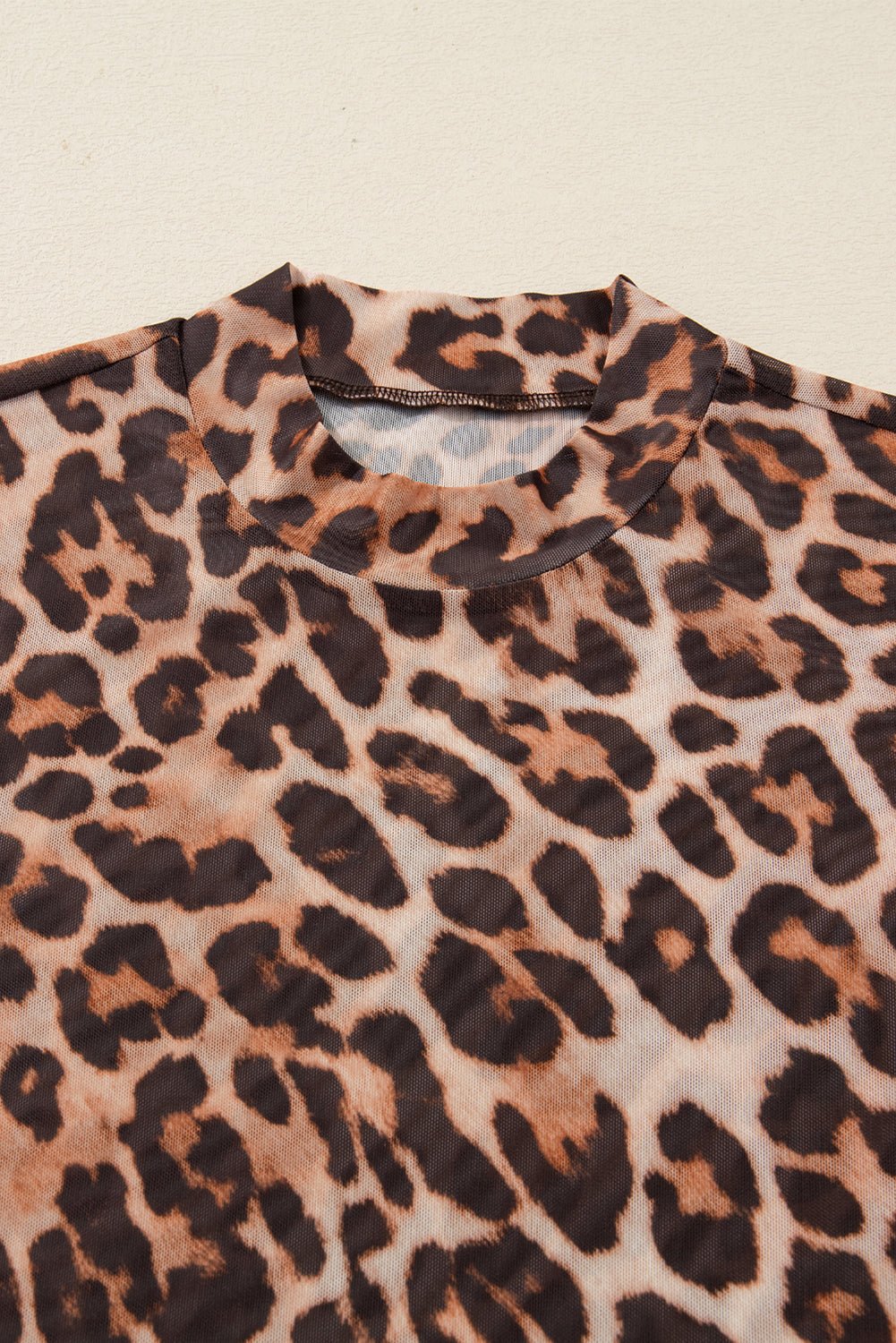 Leopard Mesh Mock Neck Long Sleeve Top - Rooted & Reckless Co.
