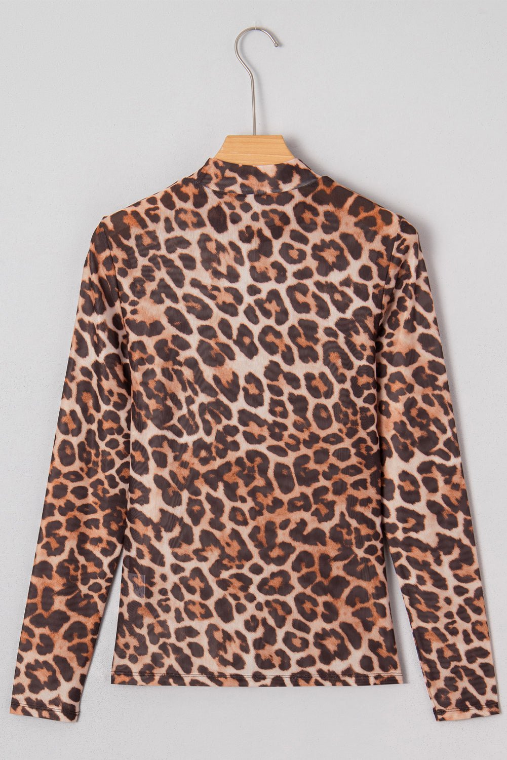 Leopard Mesh Mock Neck Long Sleeve Top - Rooted & Reckless Co.