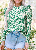 Leopard Mock Neck Puff Sleeve Top - Rooted & Reckless Co.