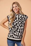 Leopard Mock Neck Short Sleeve Sweater - Rooted & Reckless Co.