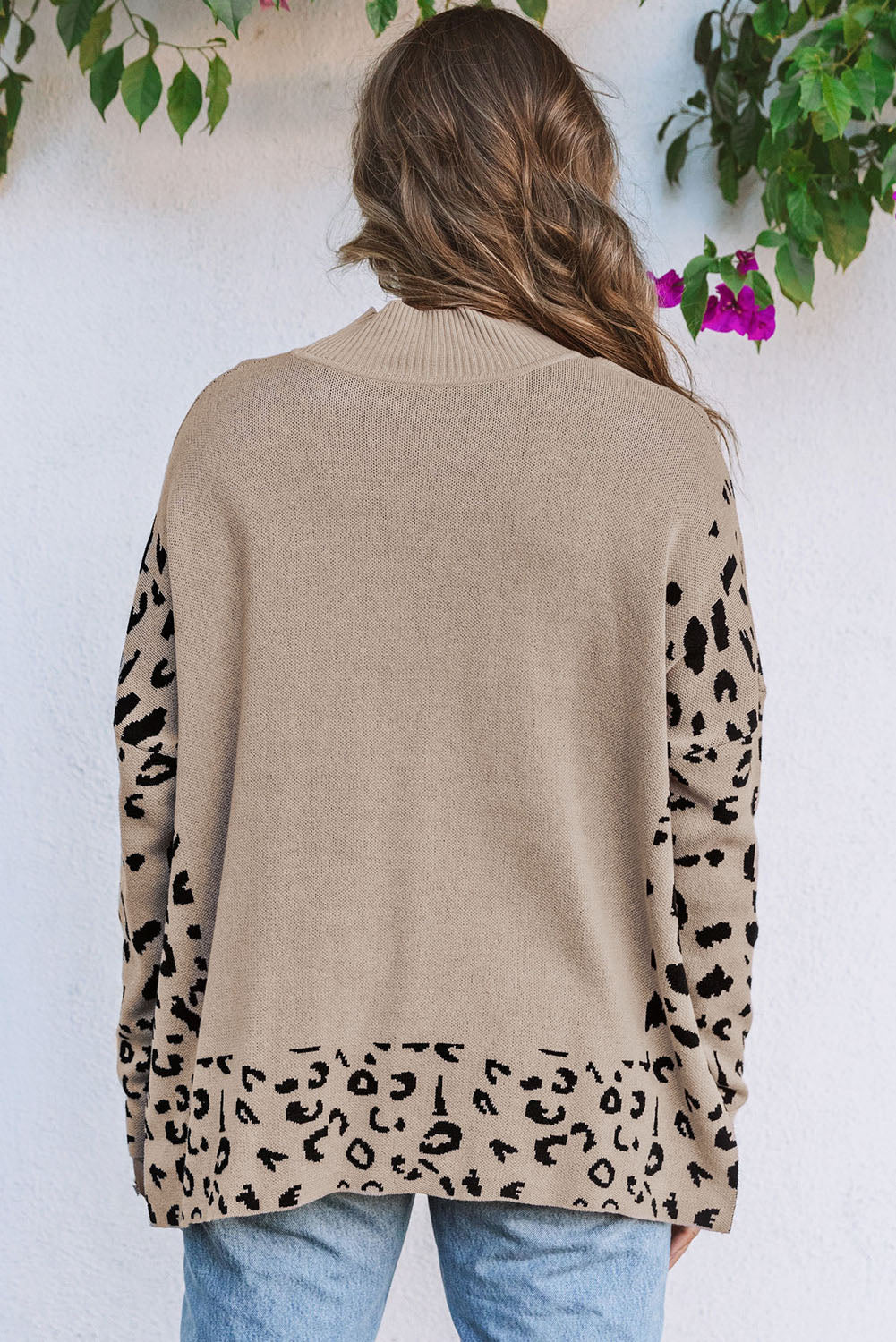 Leopard Mock Neck Side Slit Sweater - Rooted & Reckless Co.