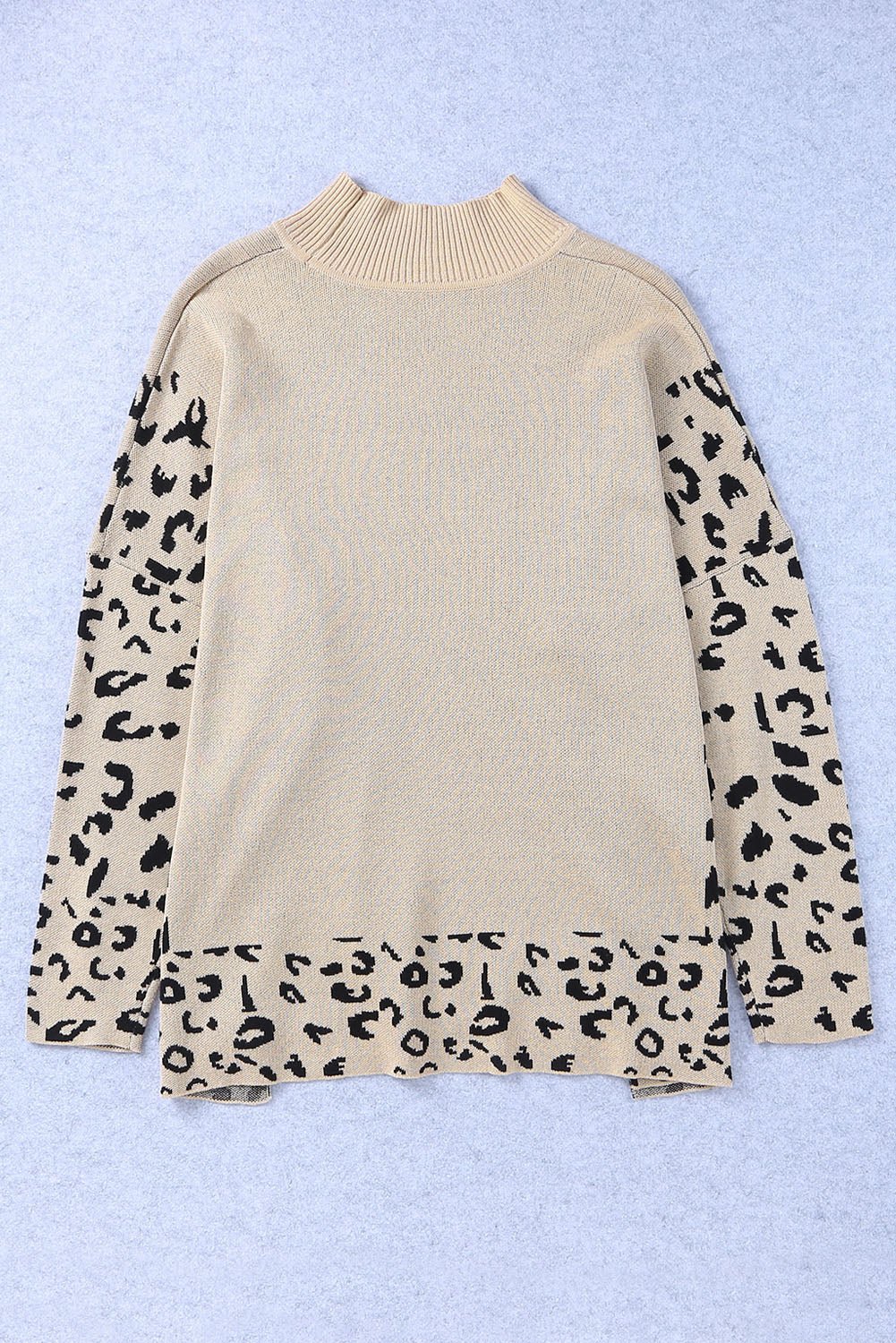 Leopard Mock Neck Side Slit Sweater - Rooted & Reckless Co.