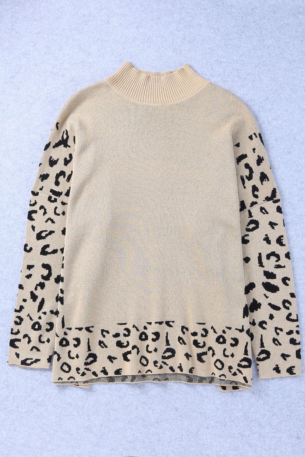 Leopard Mock Neck Side Slit Sweater - Rooted & Reckless Co.