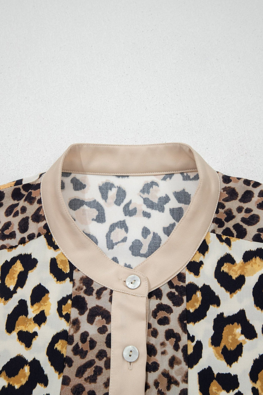 Leopard Patchwork 3/4 Sleeve Buttoned Shirt - Rooted & Reckless Co.