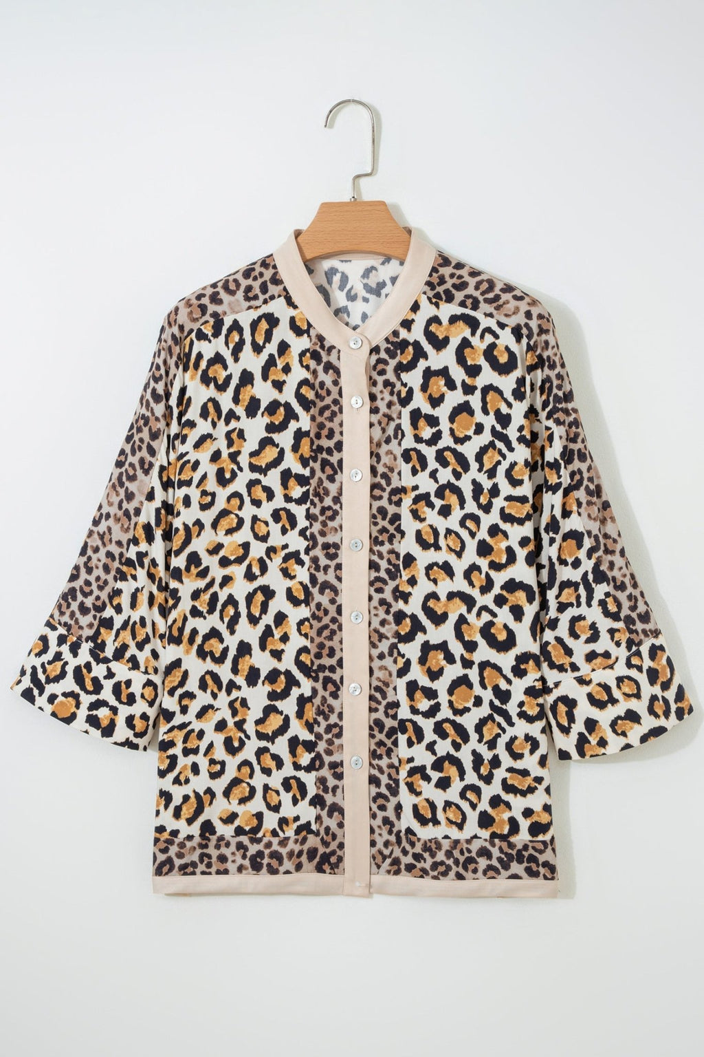 Leopard Patchwork 3/4 Sleeve Buttoned Shirt - Rooted & Reckless Co.
