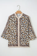 Leopard Patchwork 3/4 Sleeve Buttoned Shirt - Rooted & Reckless Co.
