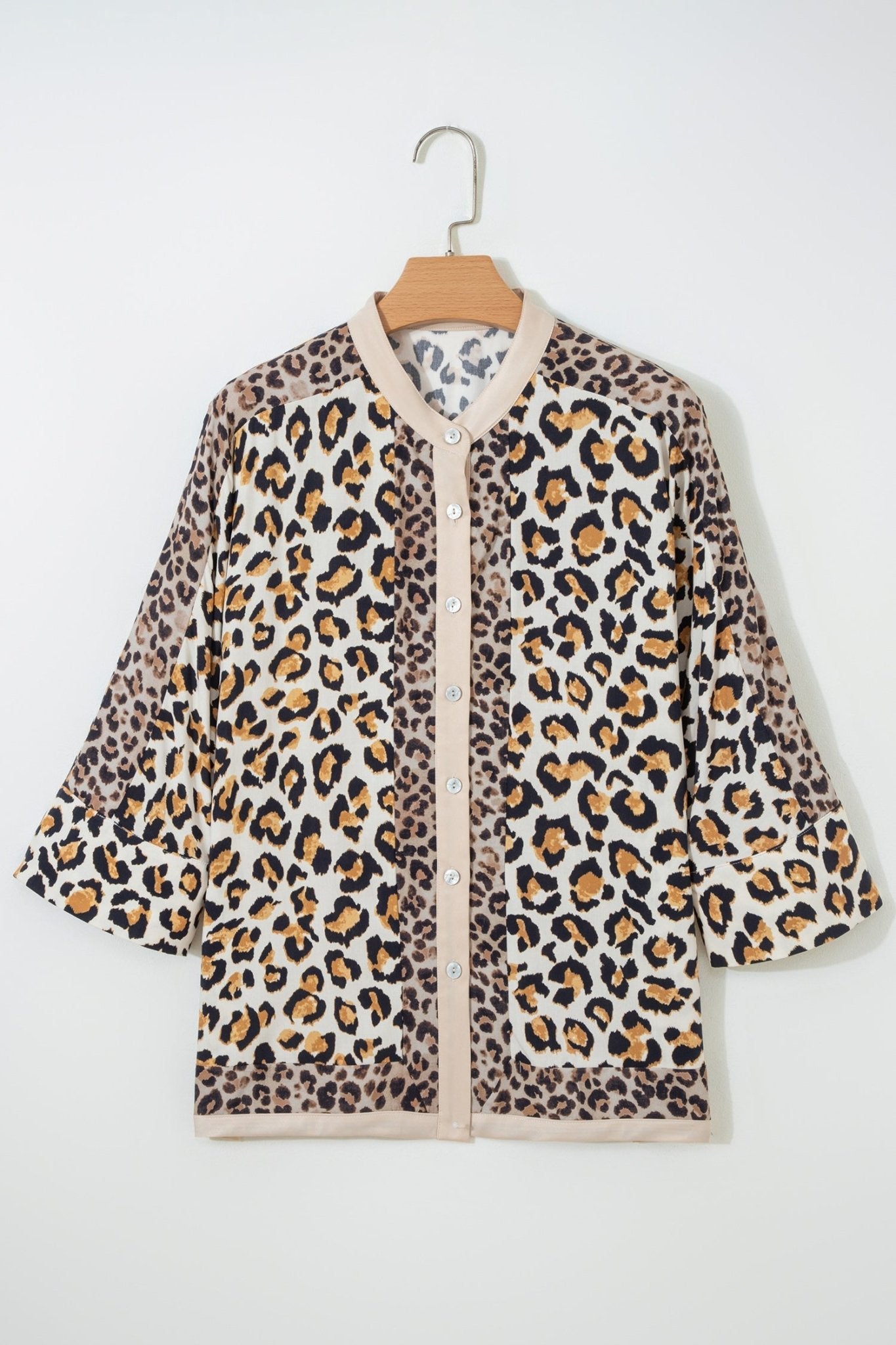 Leopard Patchwork 3/4 Sleeve Buttoned Shirt - Rooted & Reckless Co.