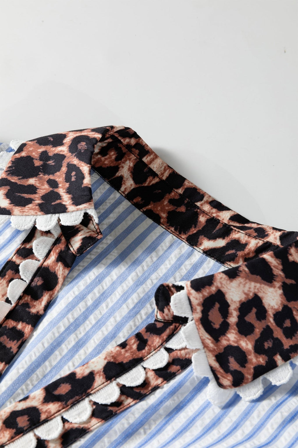 Leopard Patchwork Collared V-Neck Puff Sleeve Blouse - Rooted & Reckless Co.