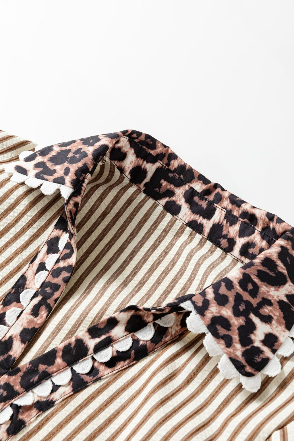 Leopard Patchwork Collared V-Neck Puff Sleeve Blouse - Rooted & Reckless Co.