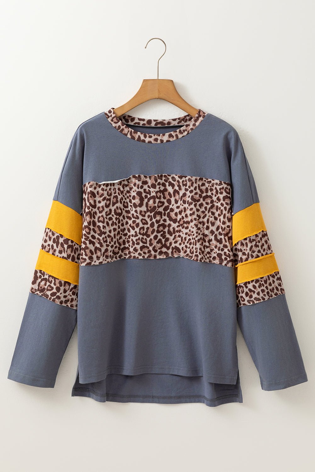 Leopard Patchwork Colorblock Drop Shoulder Top - Rooted & Reckless Co.