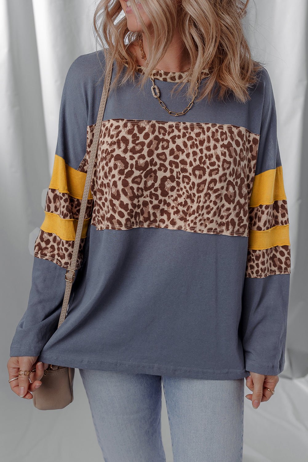 Leopard Patchwork Colorblock Drop Shoulder Top - Rooted & Reckless Co.