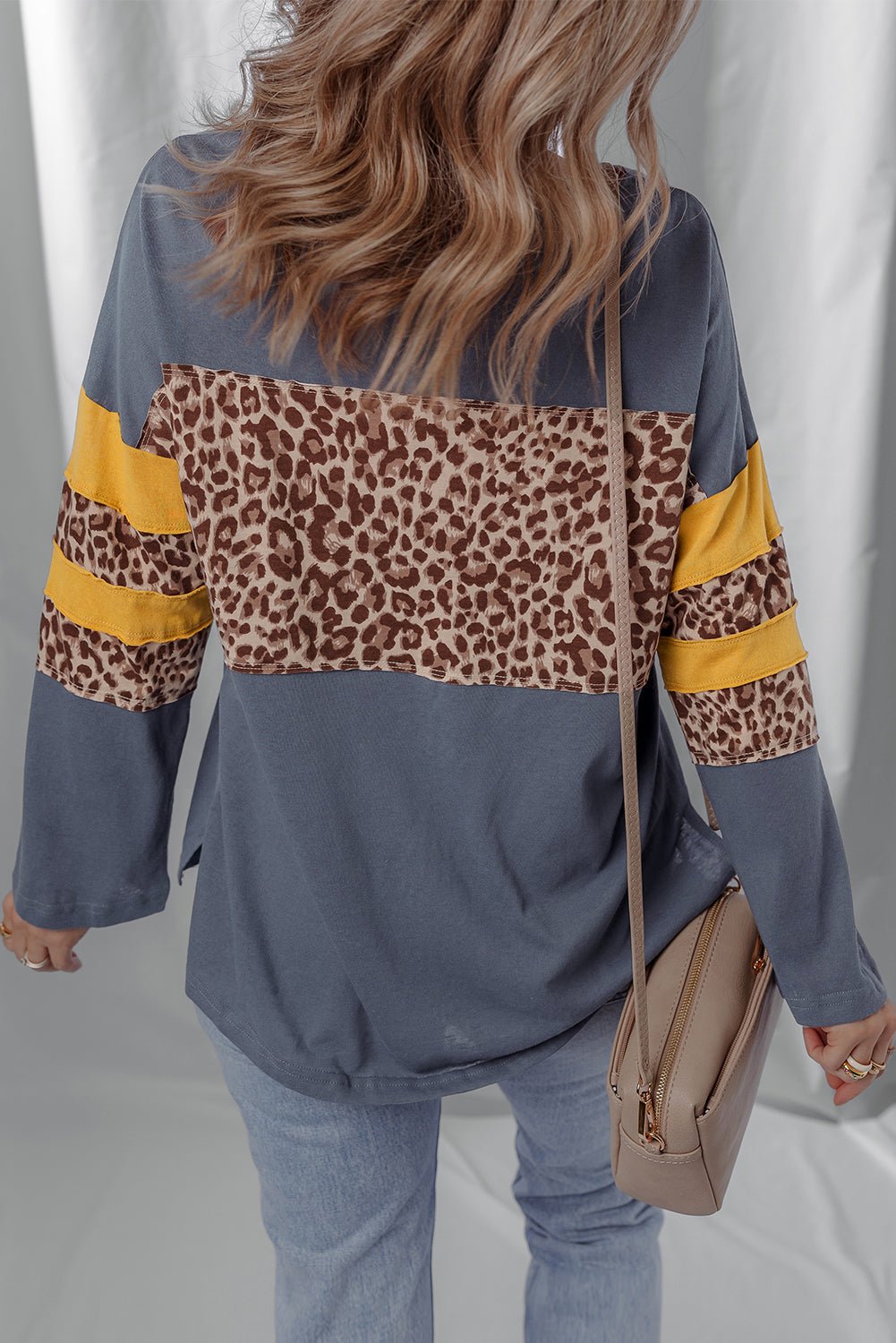 Leopard Patchwork Colorblock Drop Shoulder Top - Rooted & Reckless Co.